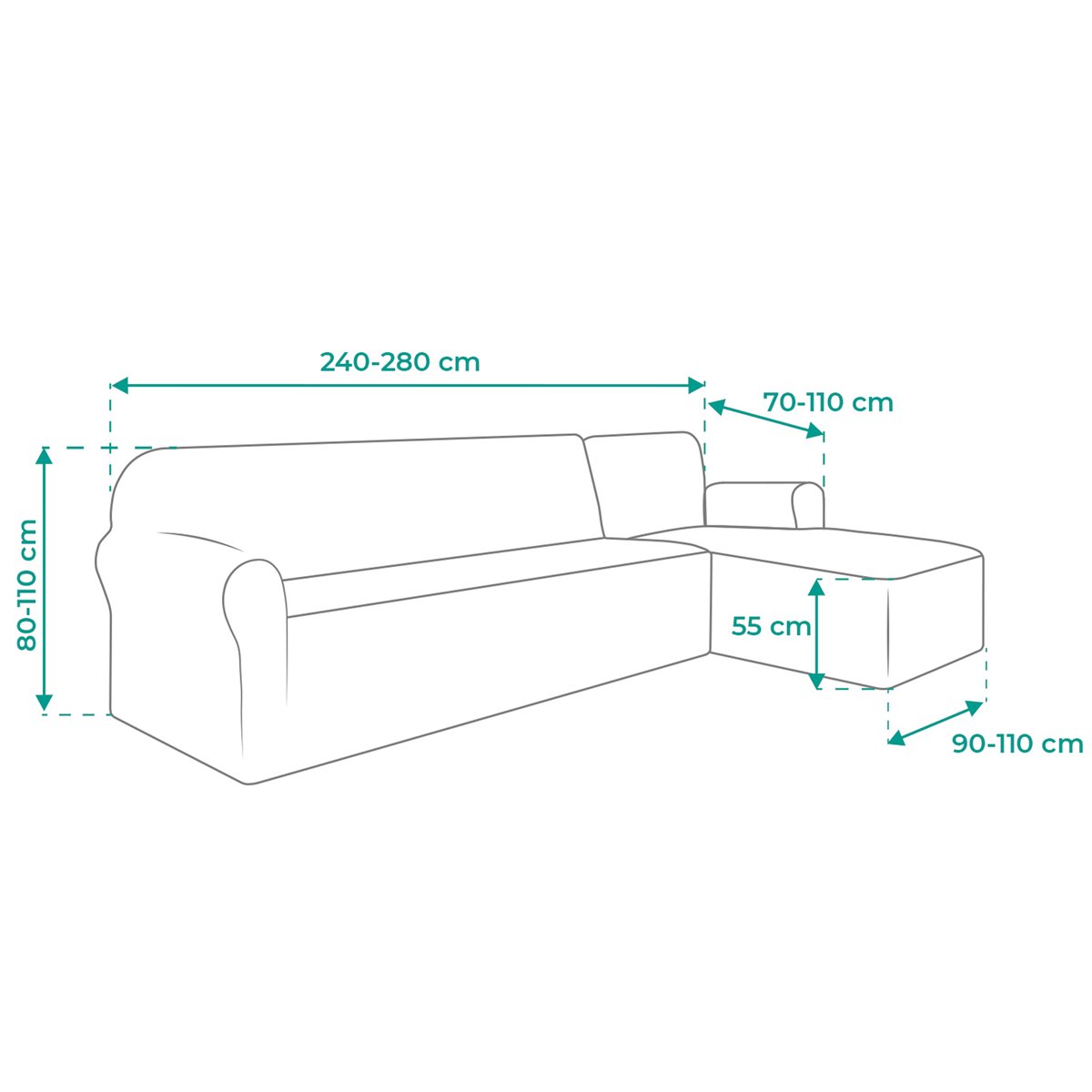 Funda Sofá Relax Bielastica Adaptable Chaise Longue Brazo Largo (250-360  cm) Gris Claro - Conforama