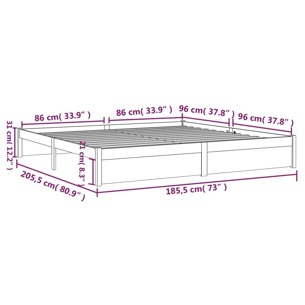 Estructura de cama madera maciza negro super king 180x200 cm - referencia  Mqm-3105269