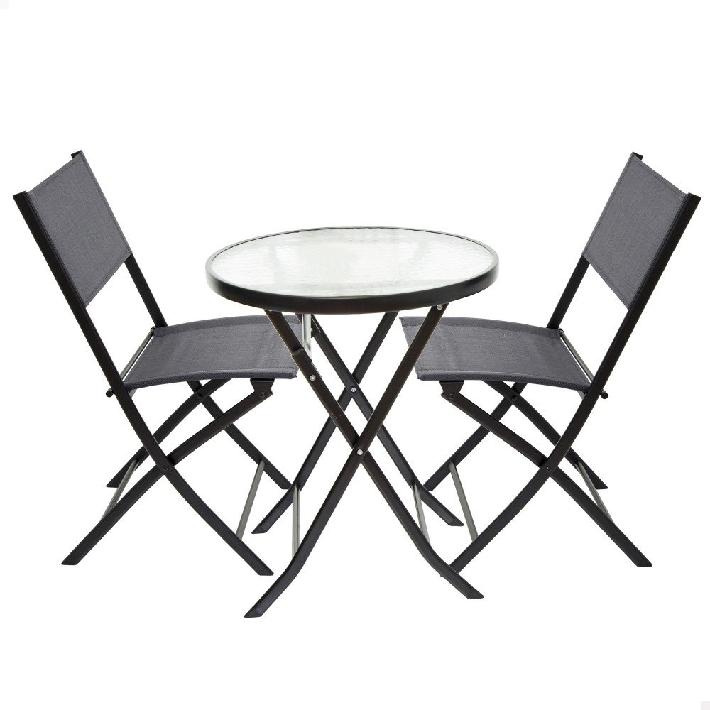 Mesa redonda con tablero plegable ø70 cm y 2 sillas de metal