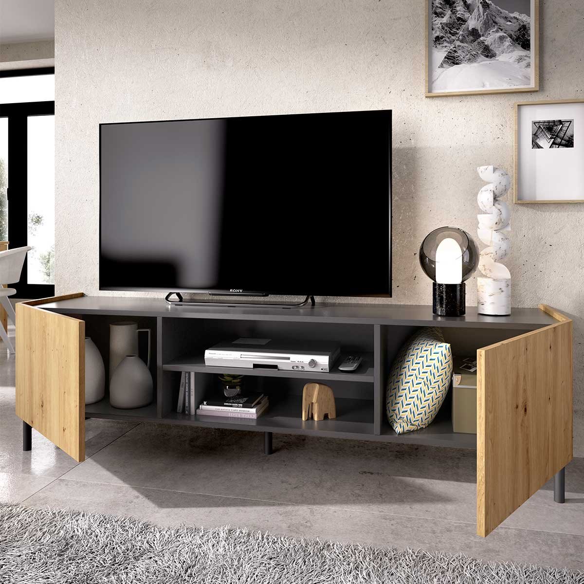Mueble bajo TV Ness 2 huecos+1 puerta 47x155x43 cm - Embargosalobestia