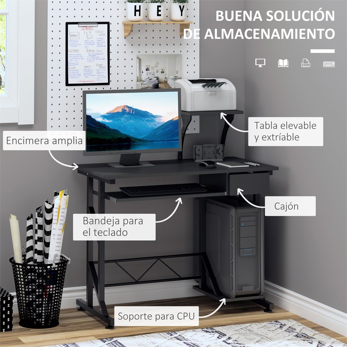 Mesa para ordenador e impresora