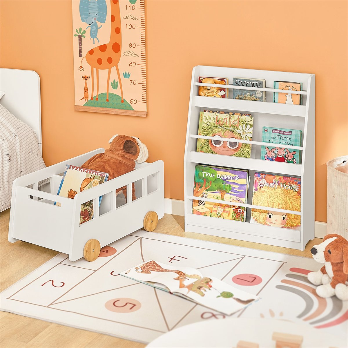 Librería Infantil para Niños con 4 Estanterías, Estantería de  Pared,Blanco,H80cm KMB08-K-W SoBuy ES