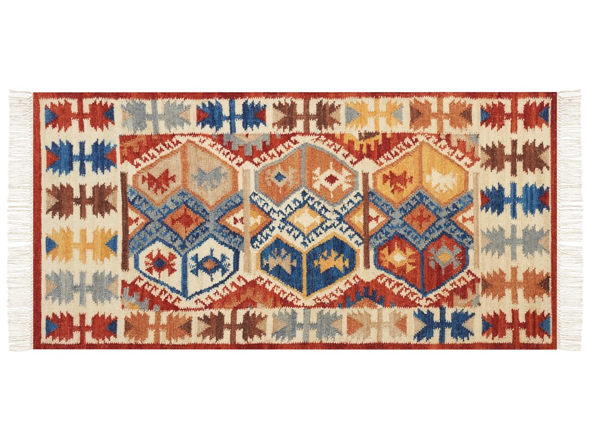 Alfombra kilim de algodón rojo/marrón/beige 200 x 300 cm LORUT