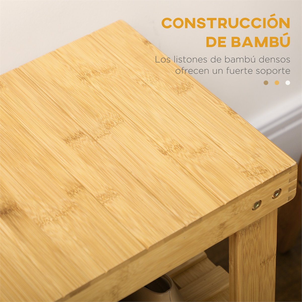 Banco zapatero de bambú con cojín y estante HOMCOM 60x33x50 cm natural