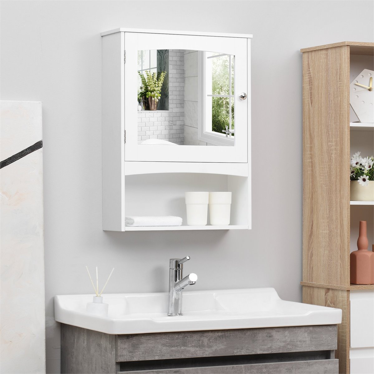 Armario con espejo de baño con luz LED kleankin 60x15x65 cm blanco