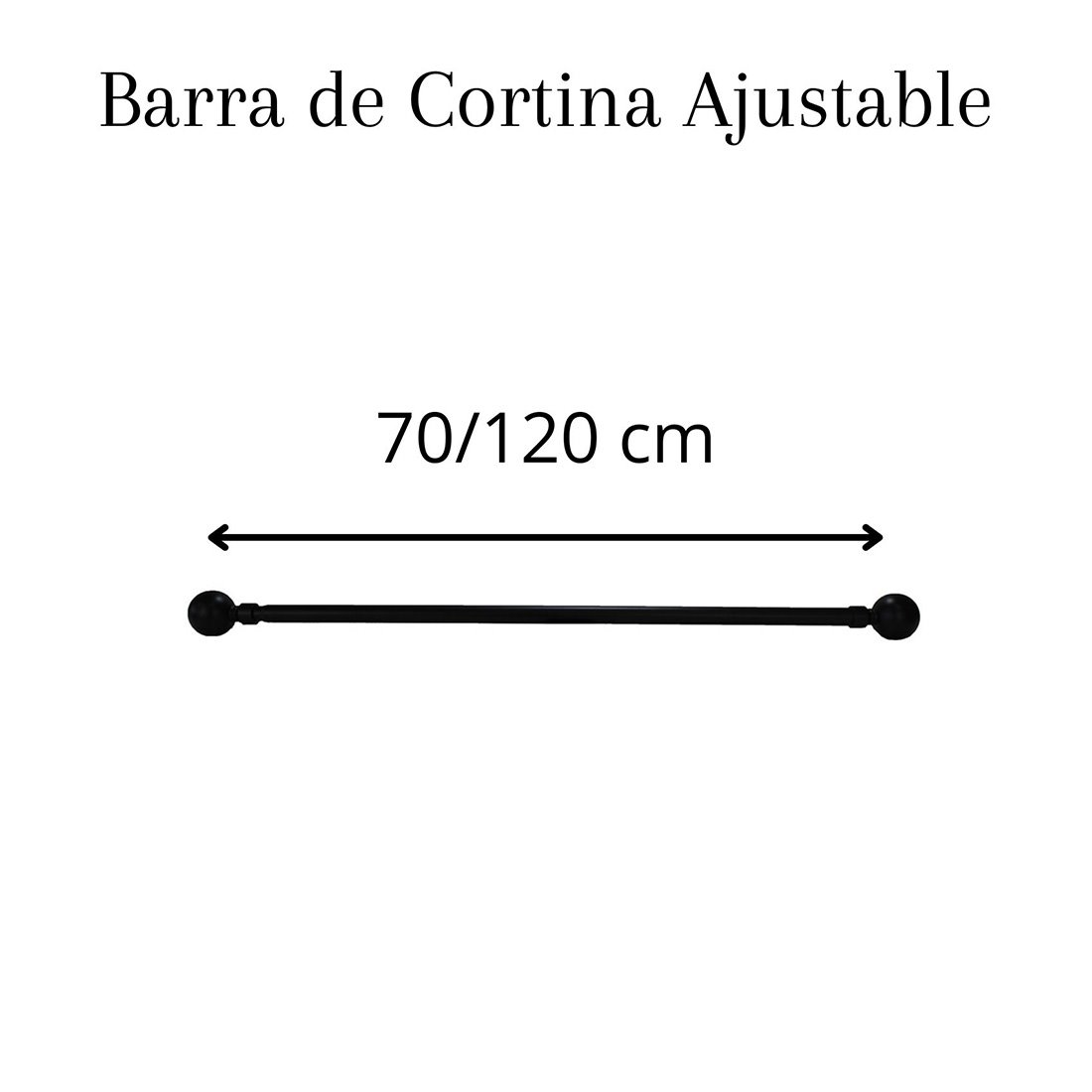Barra Cortina Extensible Negra de Metal de 120 a 210 cm 
