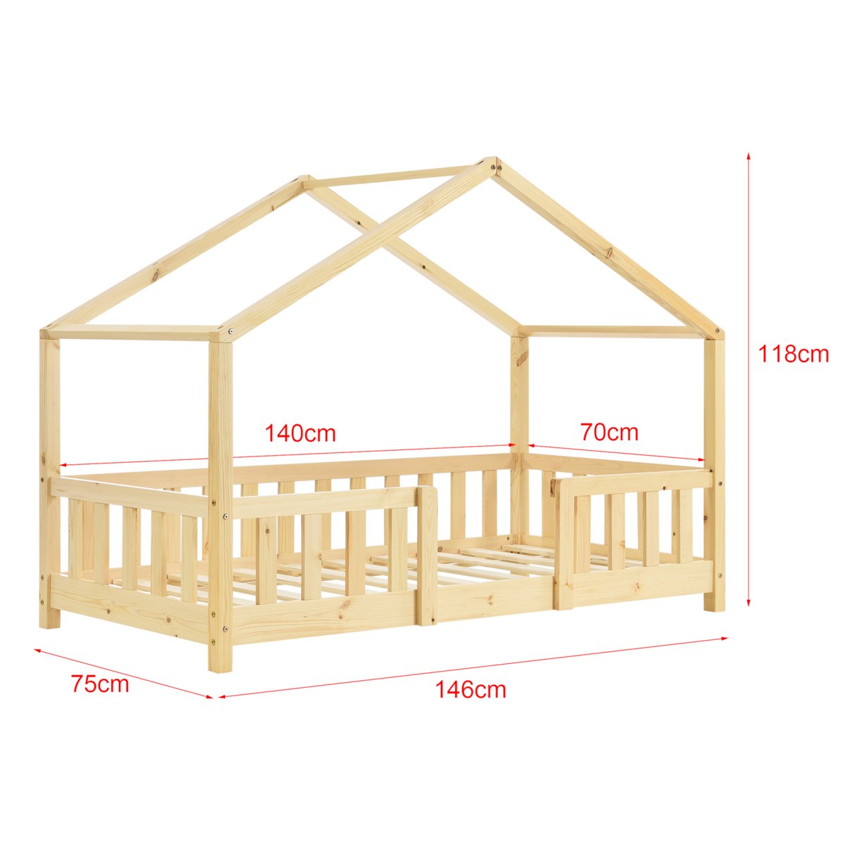 Cama para niños Knätten En diseño de Casa con Somier madera pino 70 x 140  cm Natural [en.casa] - Conforama