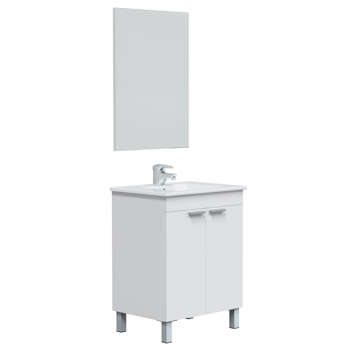 Mueble baño 2 puertas, espejo y lavabo, Blanco brillo Blanco - Conforama