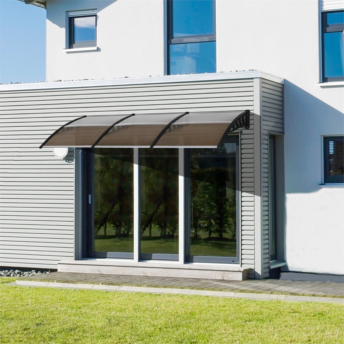 Outsunny Tejadillo de Protección contra Sol y Lluvia para Puertas Ventanas  Marquesina de Techo Diseño Moderno Aleación de Aluminio Duradero