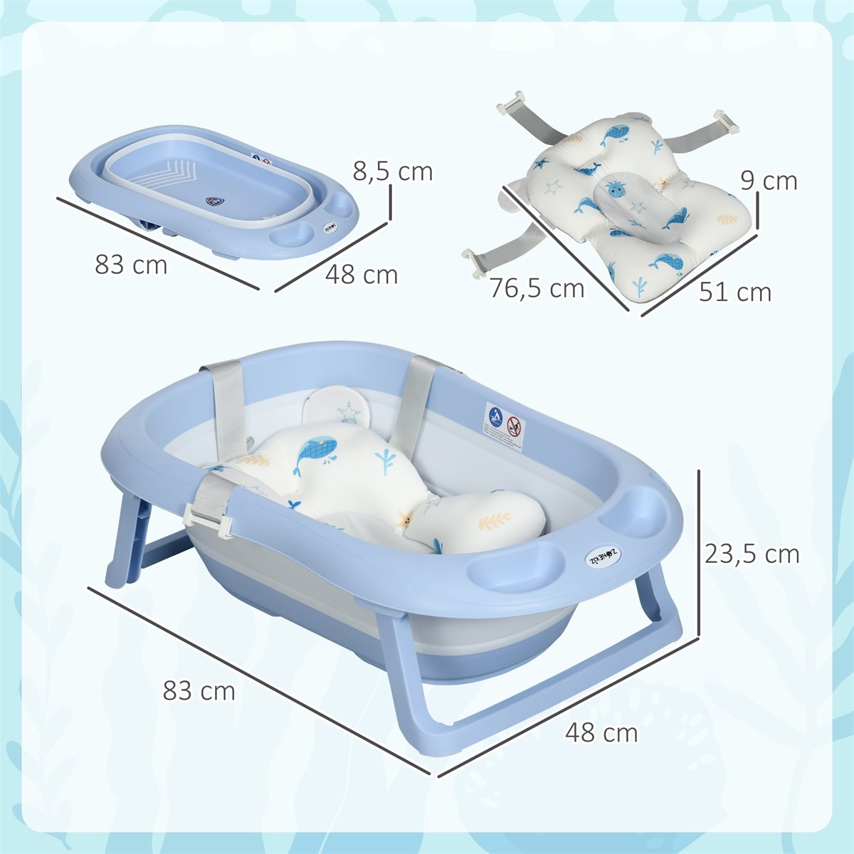 Homcom - Bañera plegable bebé azul/blanco, Bañeras