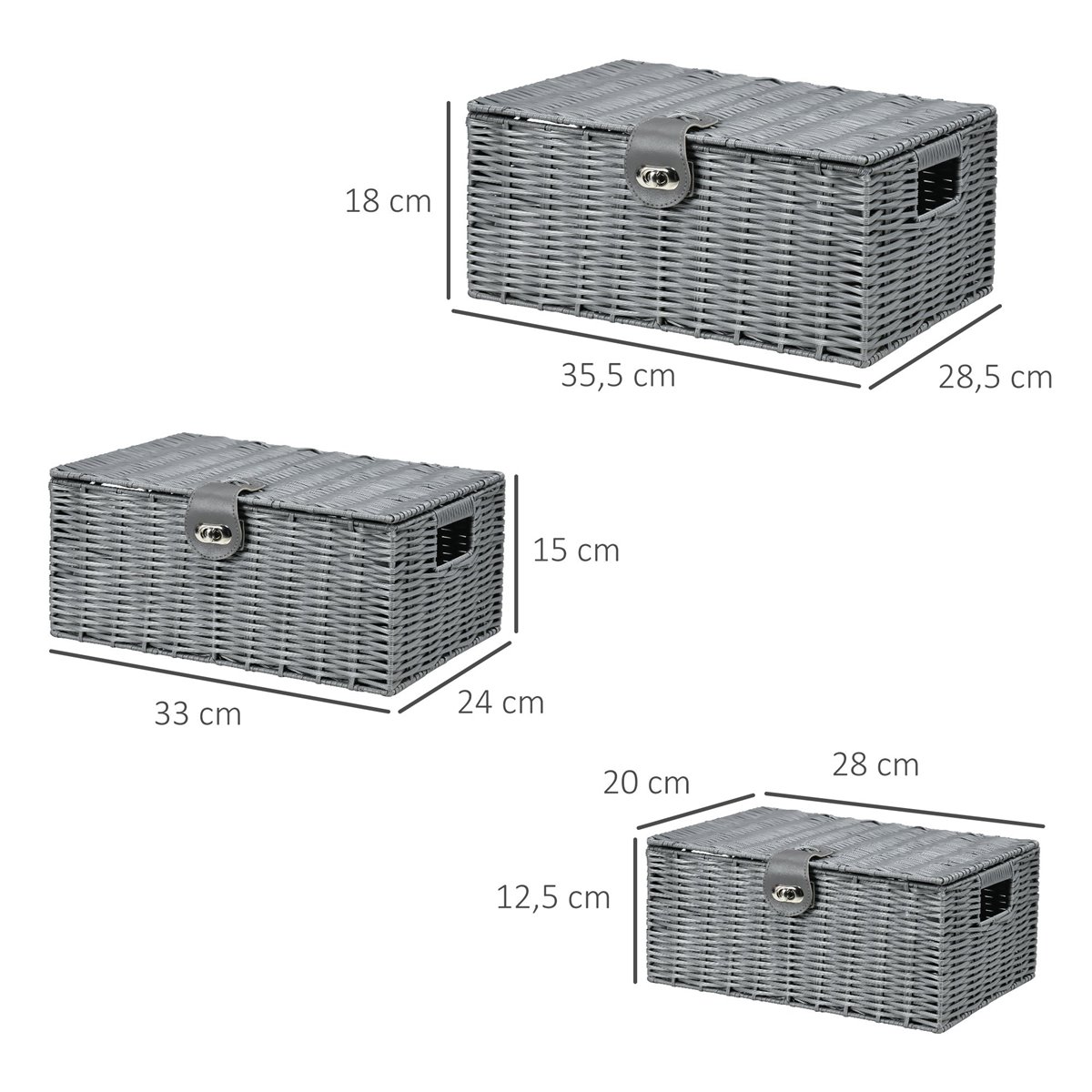 2 Cajas de almacenaje con tapa, Cestas de almacenamiento, PP, 10,5 x 19,5 x