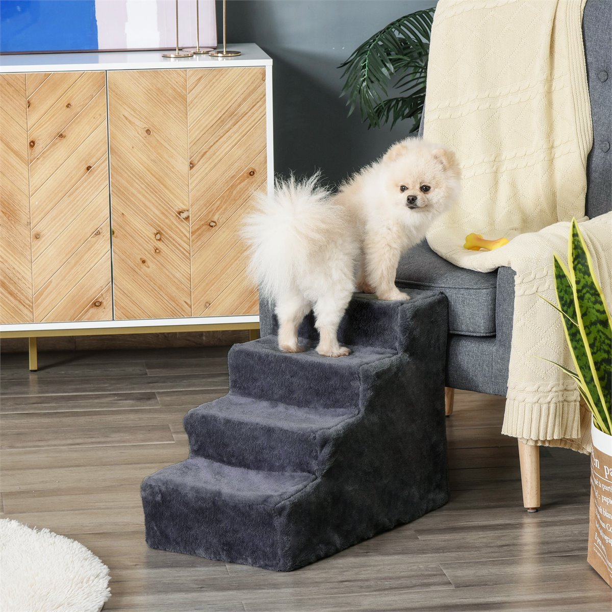 Pawhut Escalera Para Perros De Pelda Os Escalera Para Mascotas Con Funda Extra Ble Y Lavable