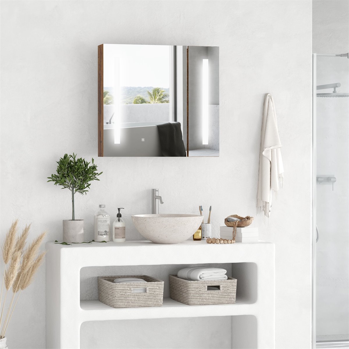 Armario de baño con espejo montado pared kleankin 60x18x50 cm blanco